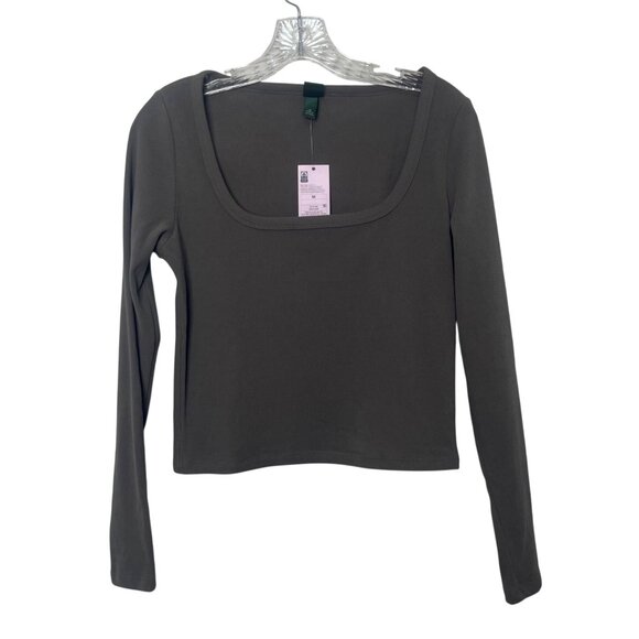 Wild Fable Long Sleeve Ribbed Top Womens Medium Gray New Fall - Picture 1 of 10